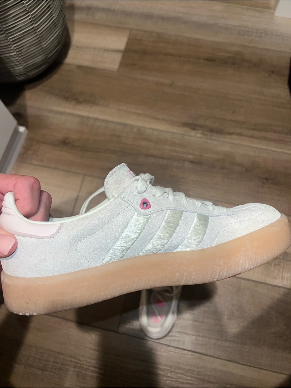 adidas Samba Women's White & Light Pink Gum-Platform Sneaker - Picture 4 of 7